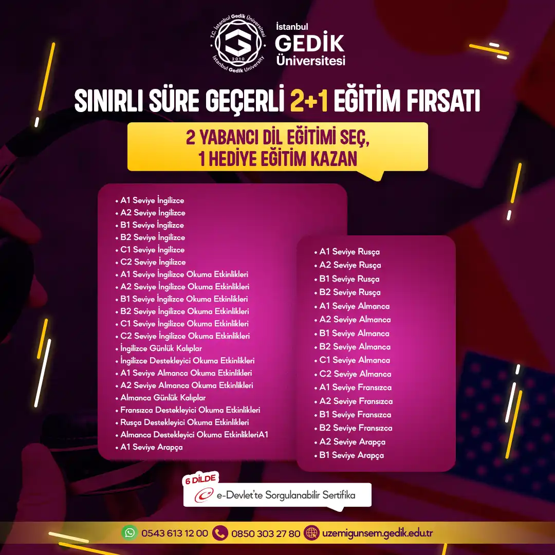 Yabancı Dil Eğitimlerine Özel 2+1 Eğitim Fırsatı